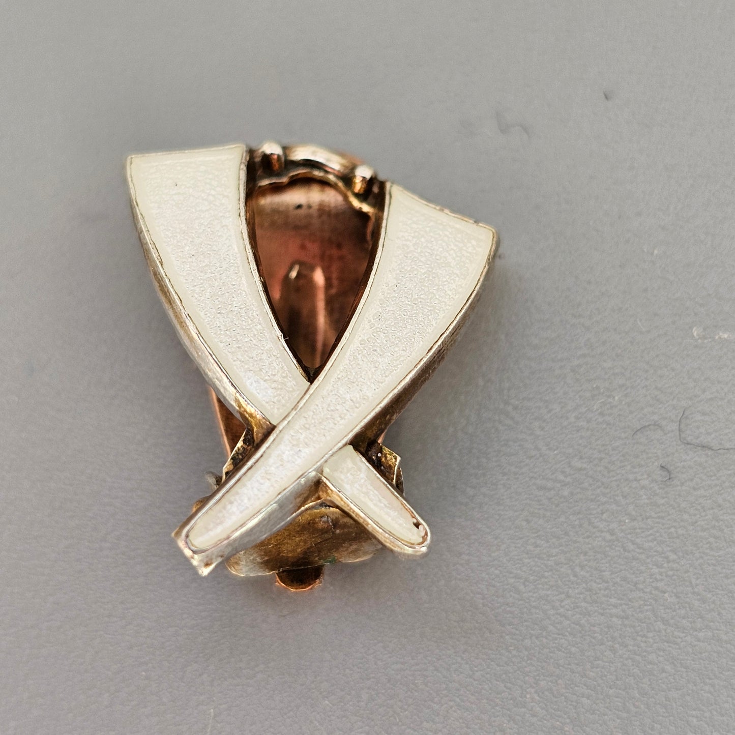 Vintage Norwegian Sterling Silver White Enamel Clip On Earrings by Aksel Holmsen