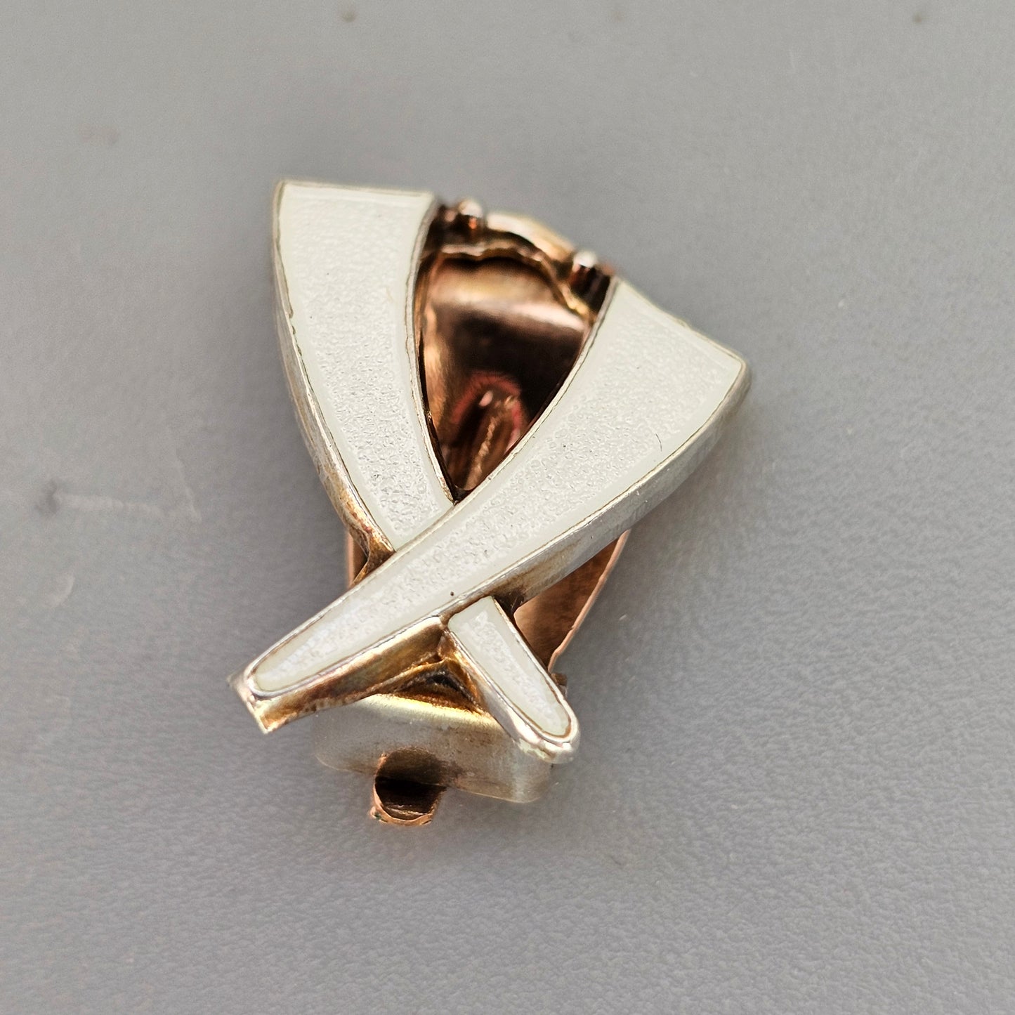 Vintage Norwegian Sterling Silver White Enamel Clip On Earrings by Aksel Holmsen