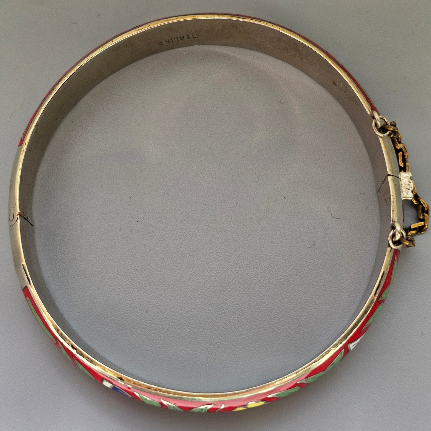 Vintage Mid Century Thai Sterling Silver Red Enamel Bracelet C1960