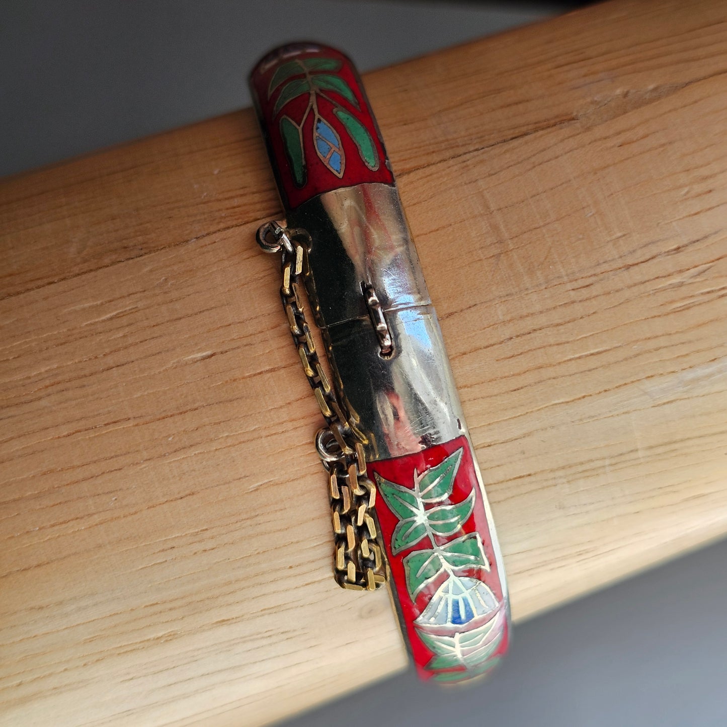 Vintage Mid Century Thai Sterling Silver Red Enamel Bracelet C1960