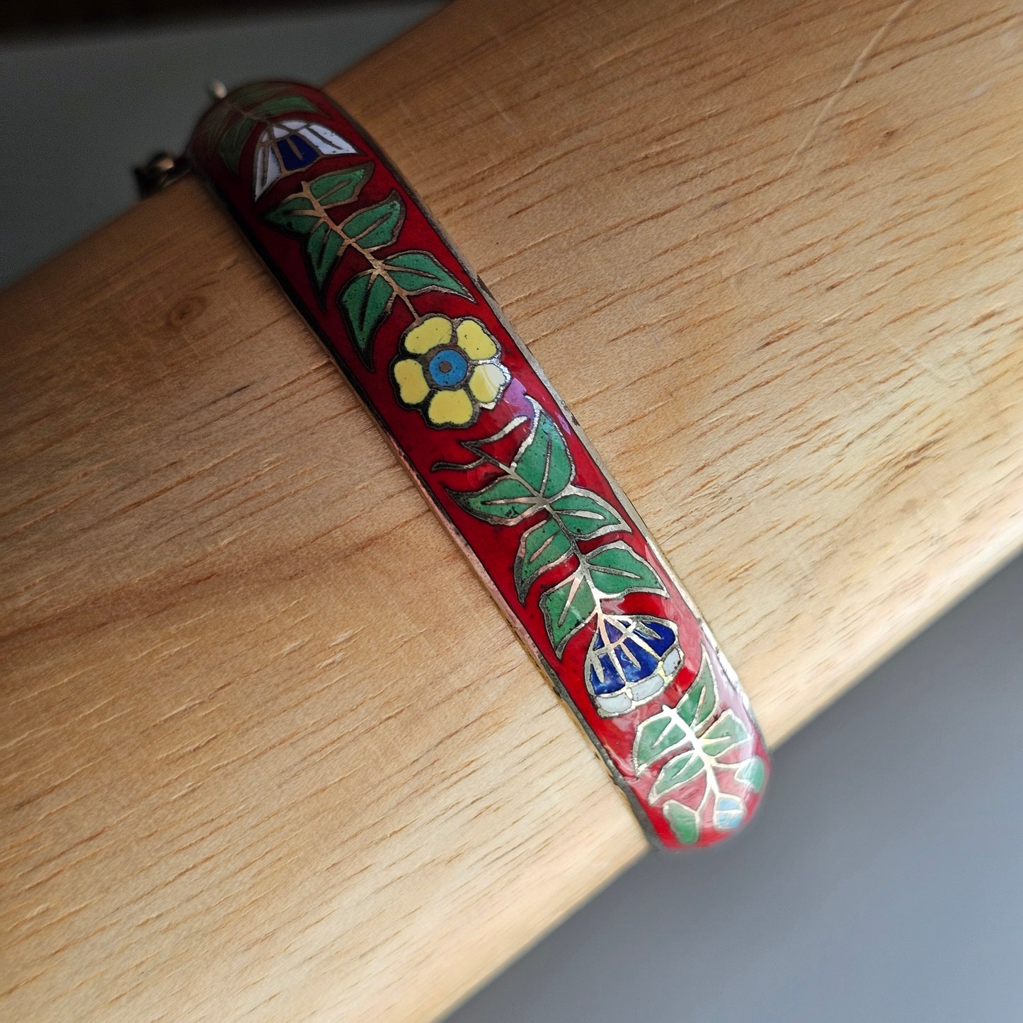 Vintage Mid Century Thai Sterling Silver Red Enamel Bracelet C1960