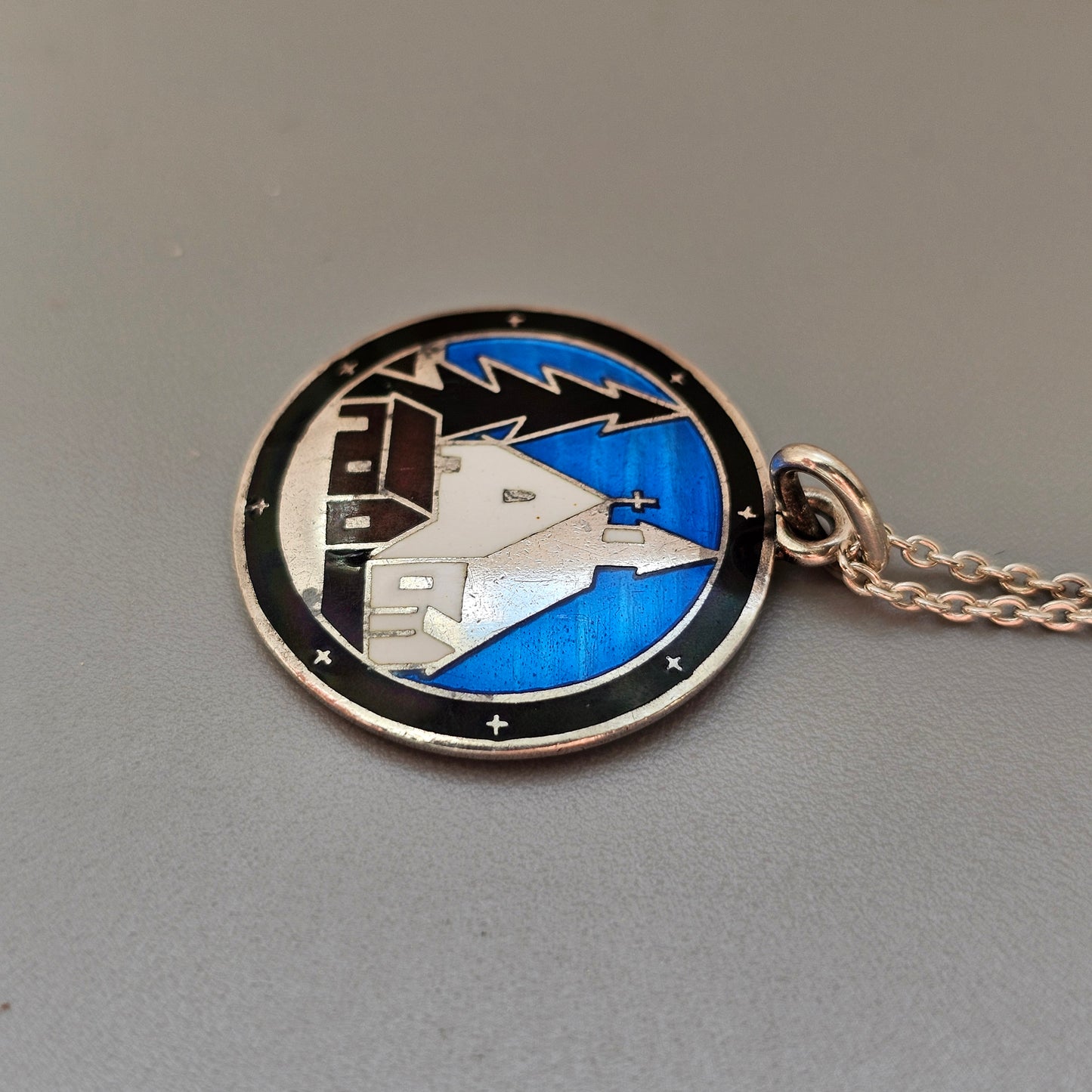 Vintage 1930s Finnish Silver Enamel Winter Church Scene Necklace by Sundqvist Brothers