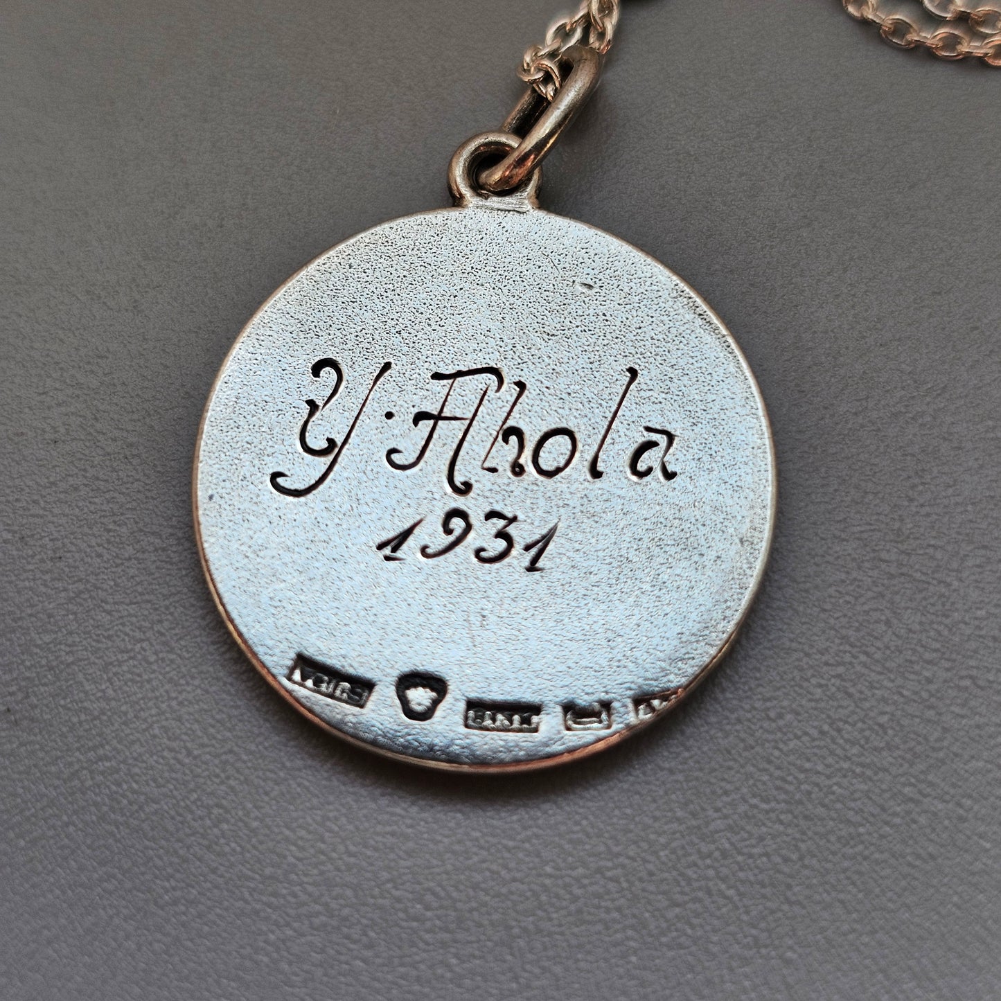 Vintage 1930s Finnish Silver Enamel Winter Church Scene Necklace by Sundqvist Brothers