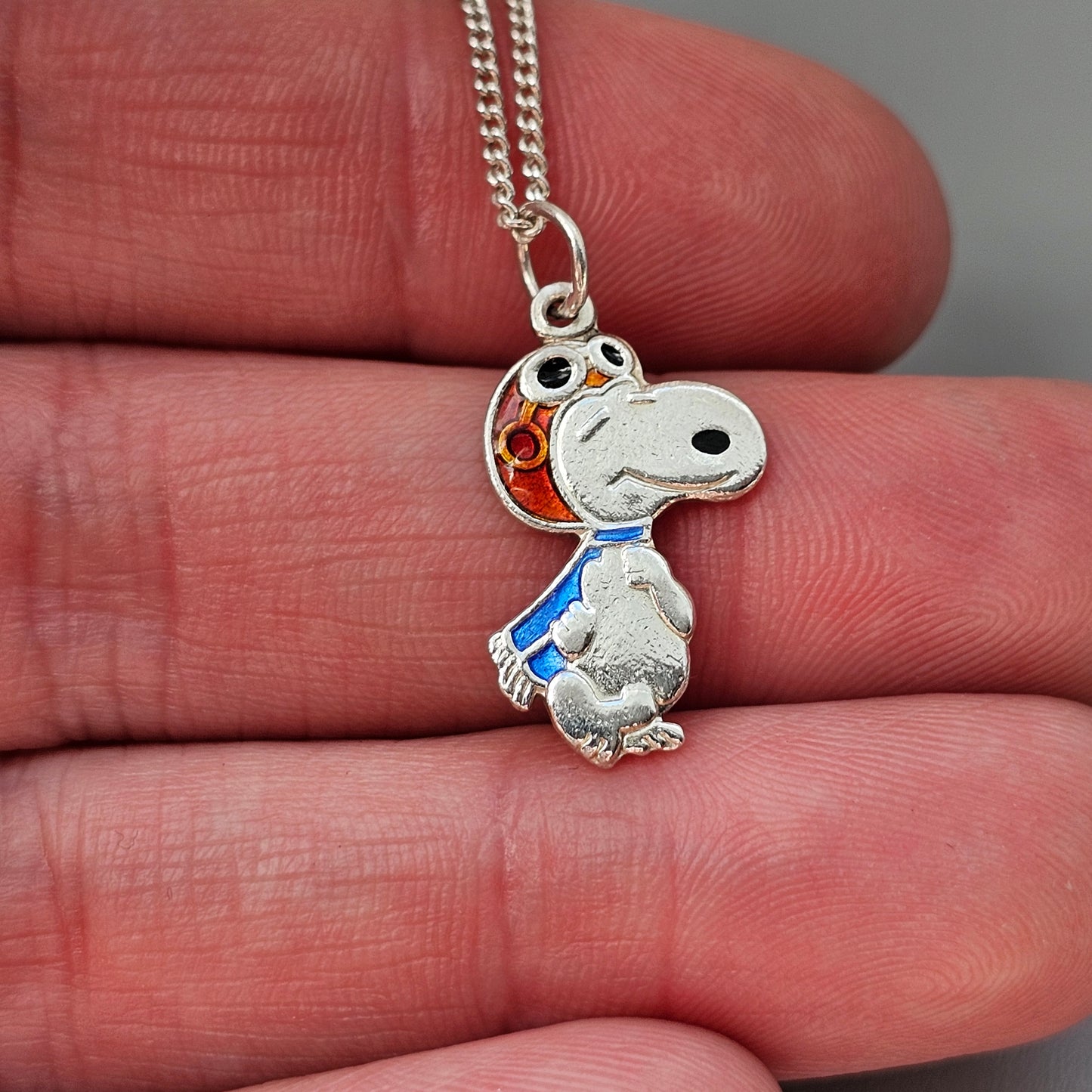 Vintage Silver Enamel Snoopy Pilot Necklace Pendant