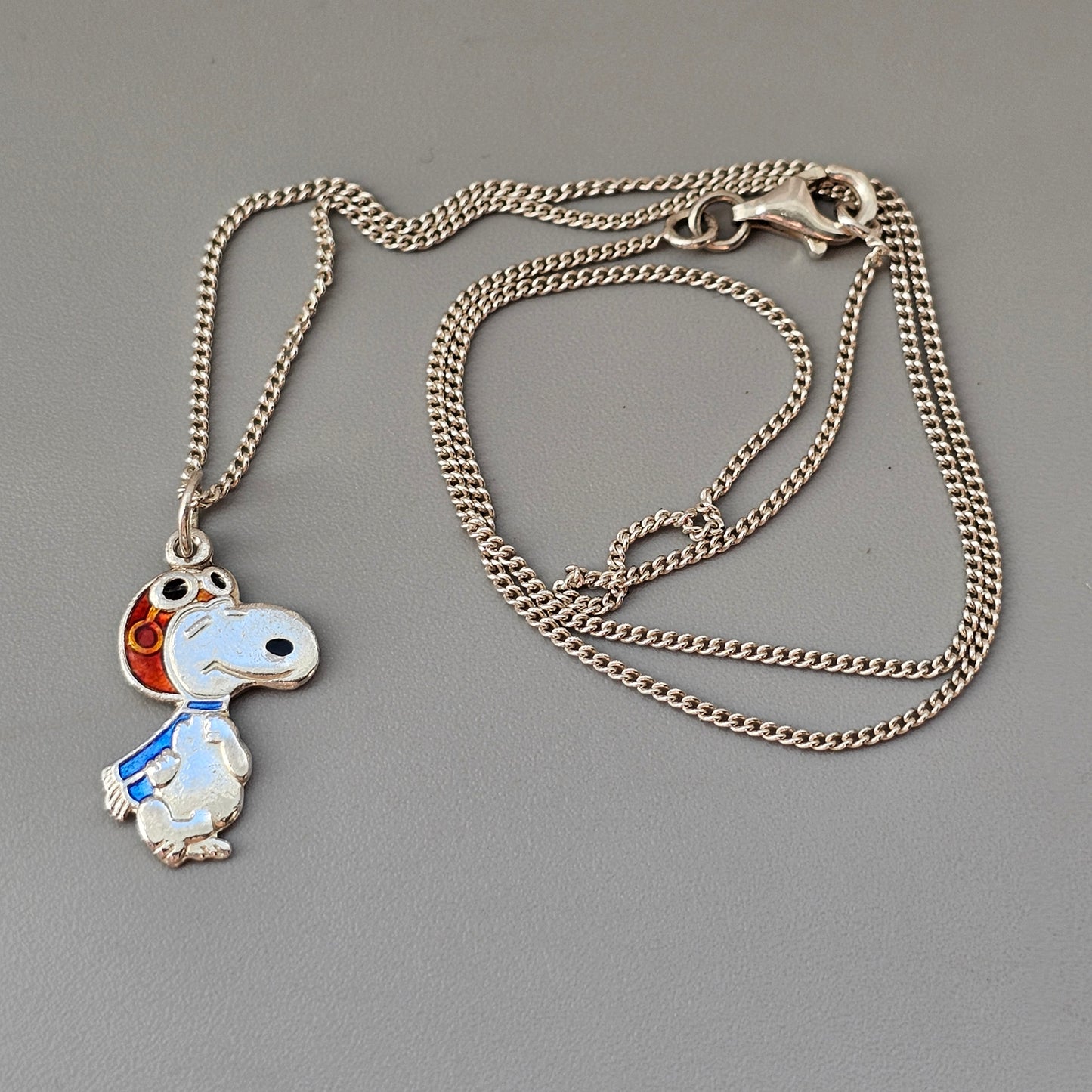 Vintage Silver Enamel Snoopy Pilot Necklace Pendant