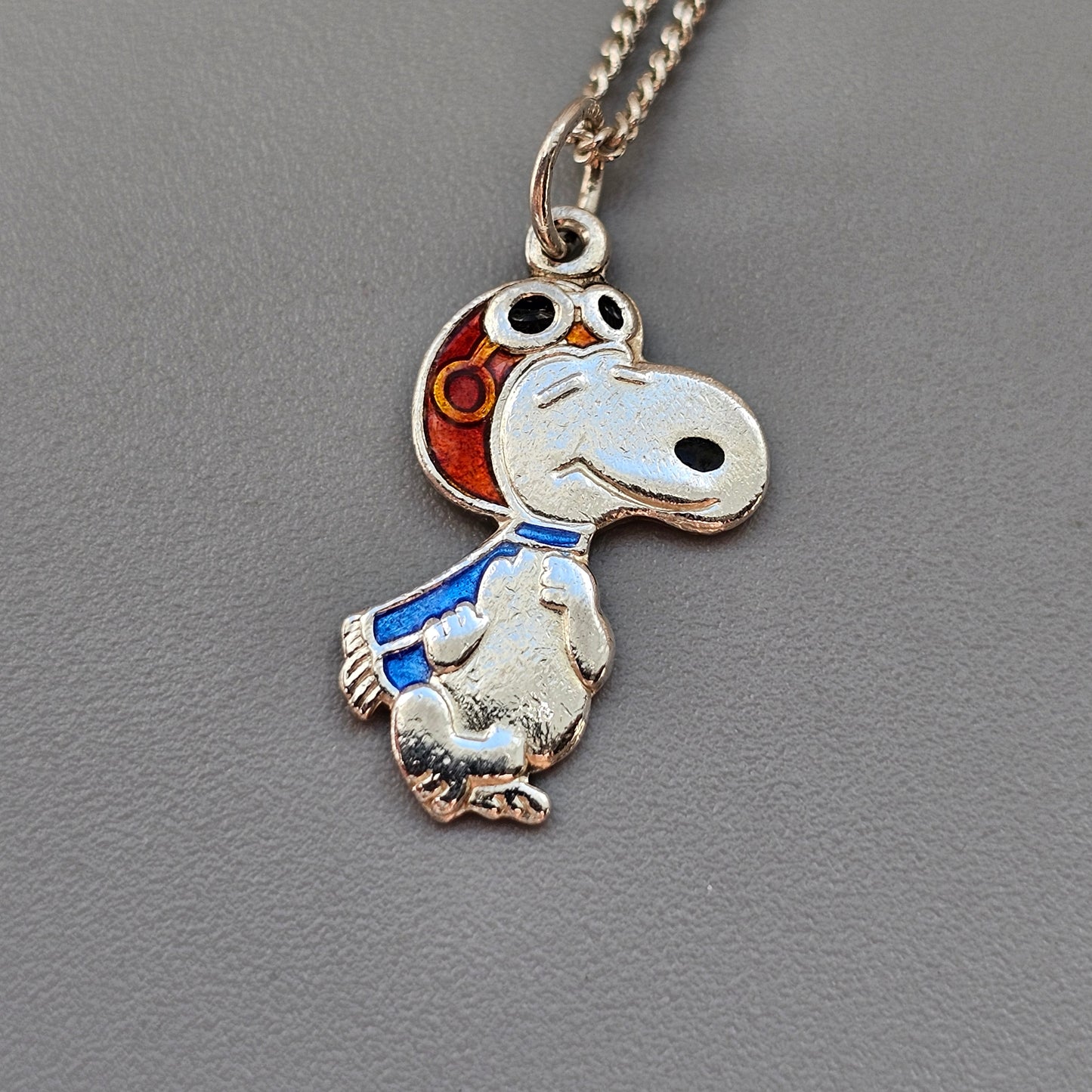 Vintage Silver Enamel Snoopy Pilot Necklace Pendant