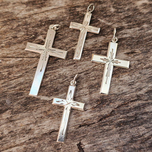 Vintage Finnish Art Deco Style Silver Cross Necklace Pendant