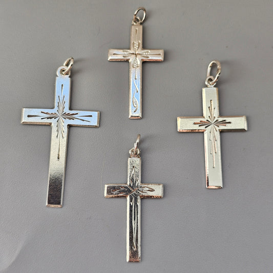 Vintage Finnish Art Deco Style Silver Cross Necklace Pendant