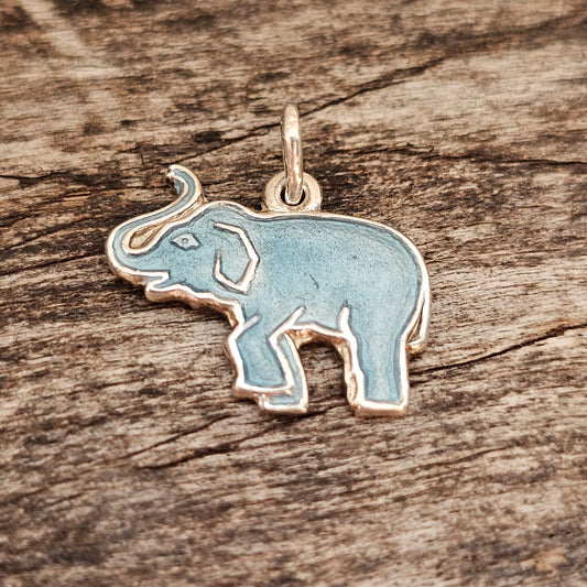 Small Vintage Scandinavian Silver Enamel Good Luck Elephant Charm Pendant