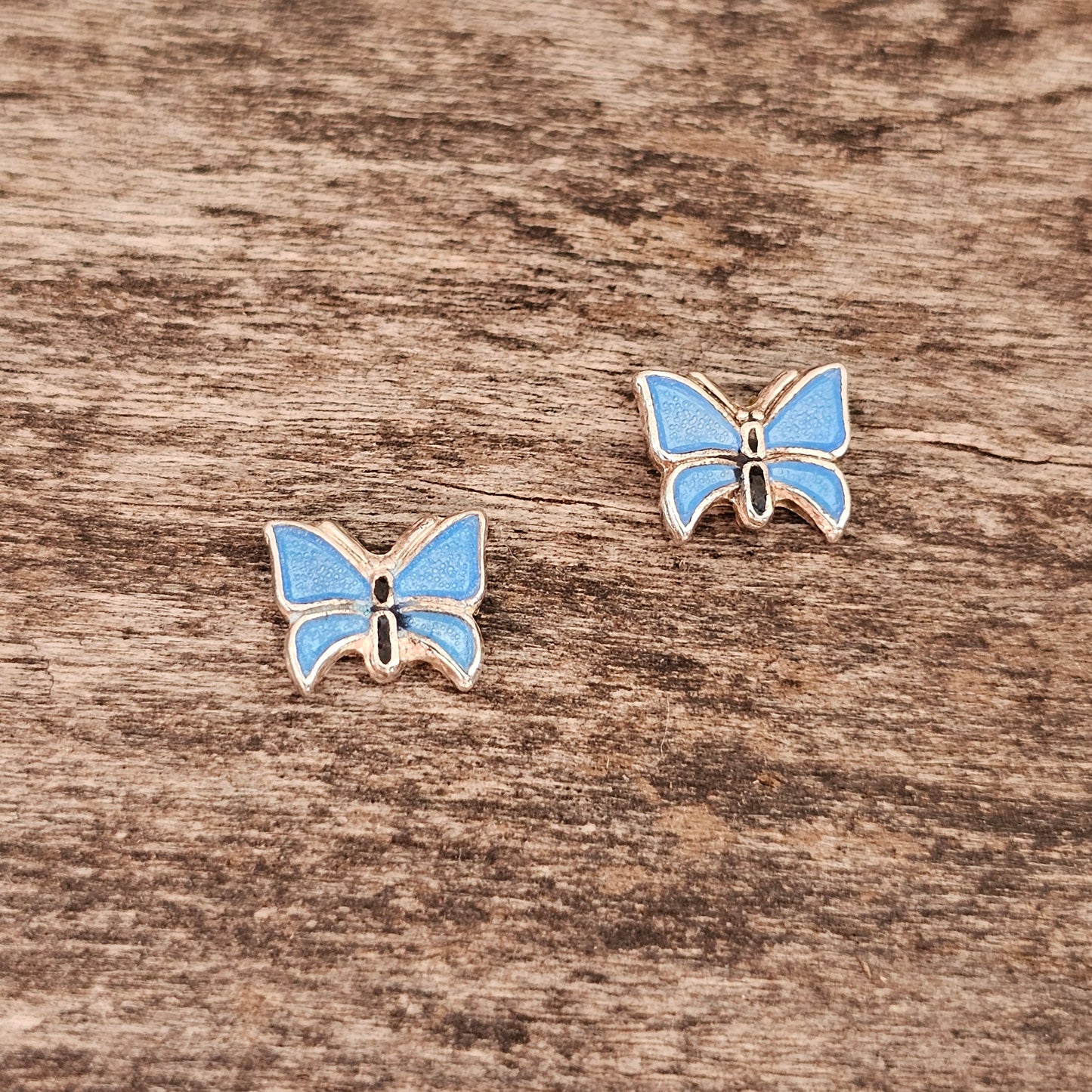 Vintage Scandinavian Silver Blue Enamel Butterfly Stud Earrings