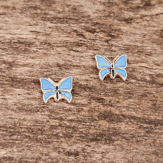 Vintage Scandinavian Silver Blue Enamel Butterfly Stud Earrings