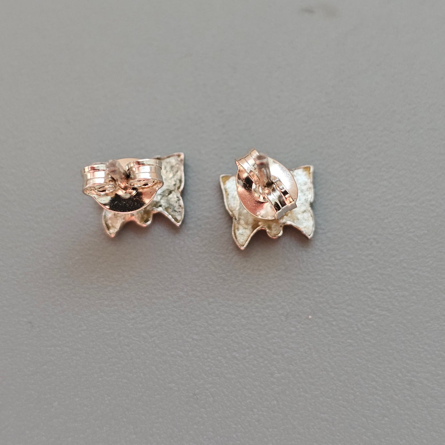Vintage Scandinavian Silver Blue Enamel Butterfly Stud Earrings