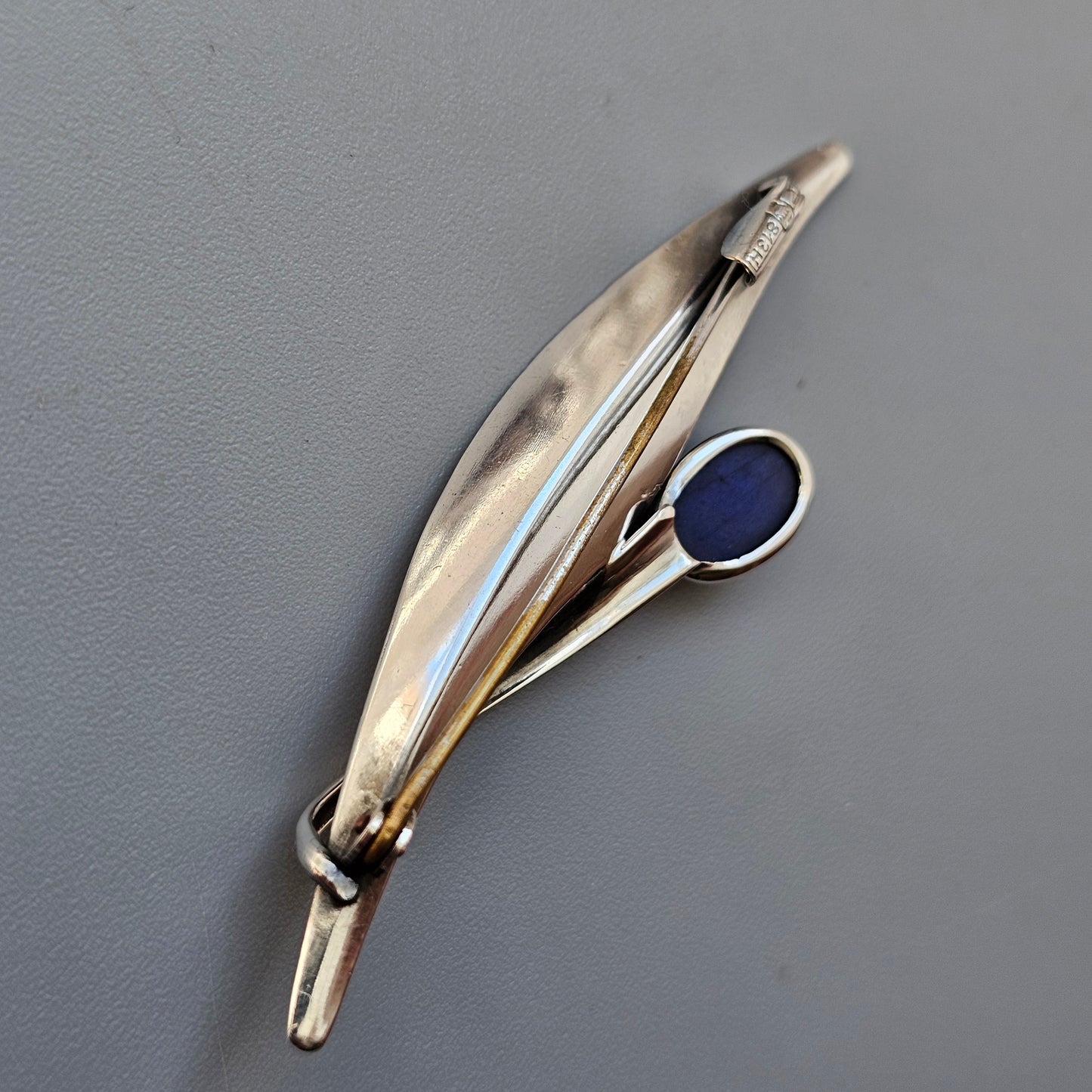 Vintage Finnish Modernist Silver & Spectrolite Flower Brooch by Elis Kauppi Kupittaan Kulta