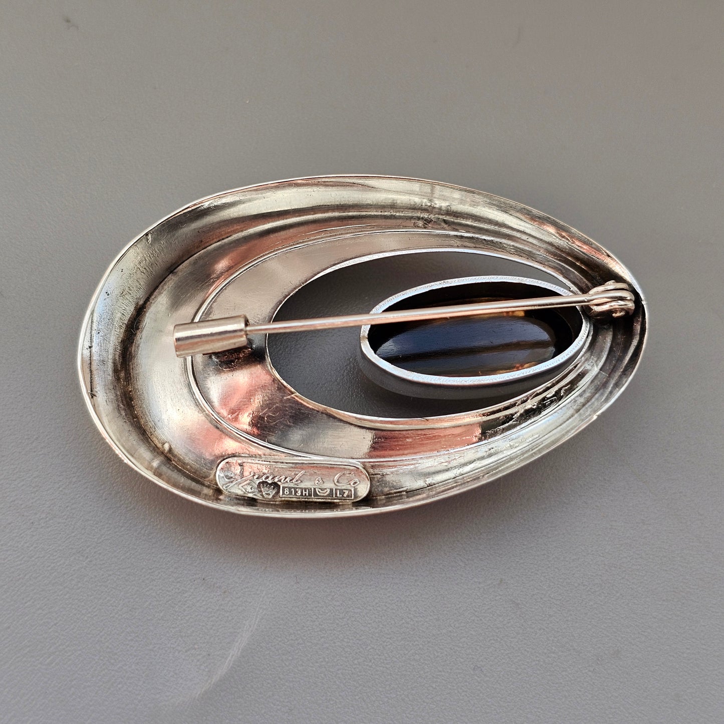 Vintage 1960s Finnish Modernist Silver Brooch with Smoky Quartz by Erik Granit & Co 1964