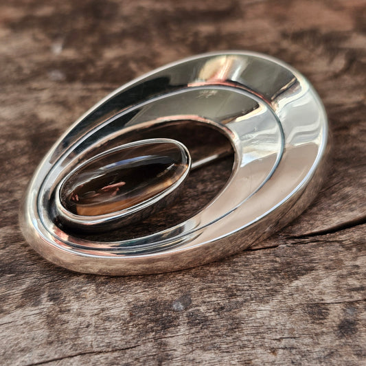 Vintage 1960s Finnish Modernist Silver Brooch with Smoky Quartz by Erik Granit & Co 1964