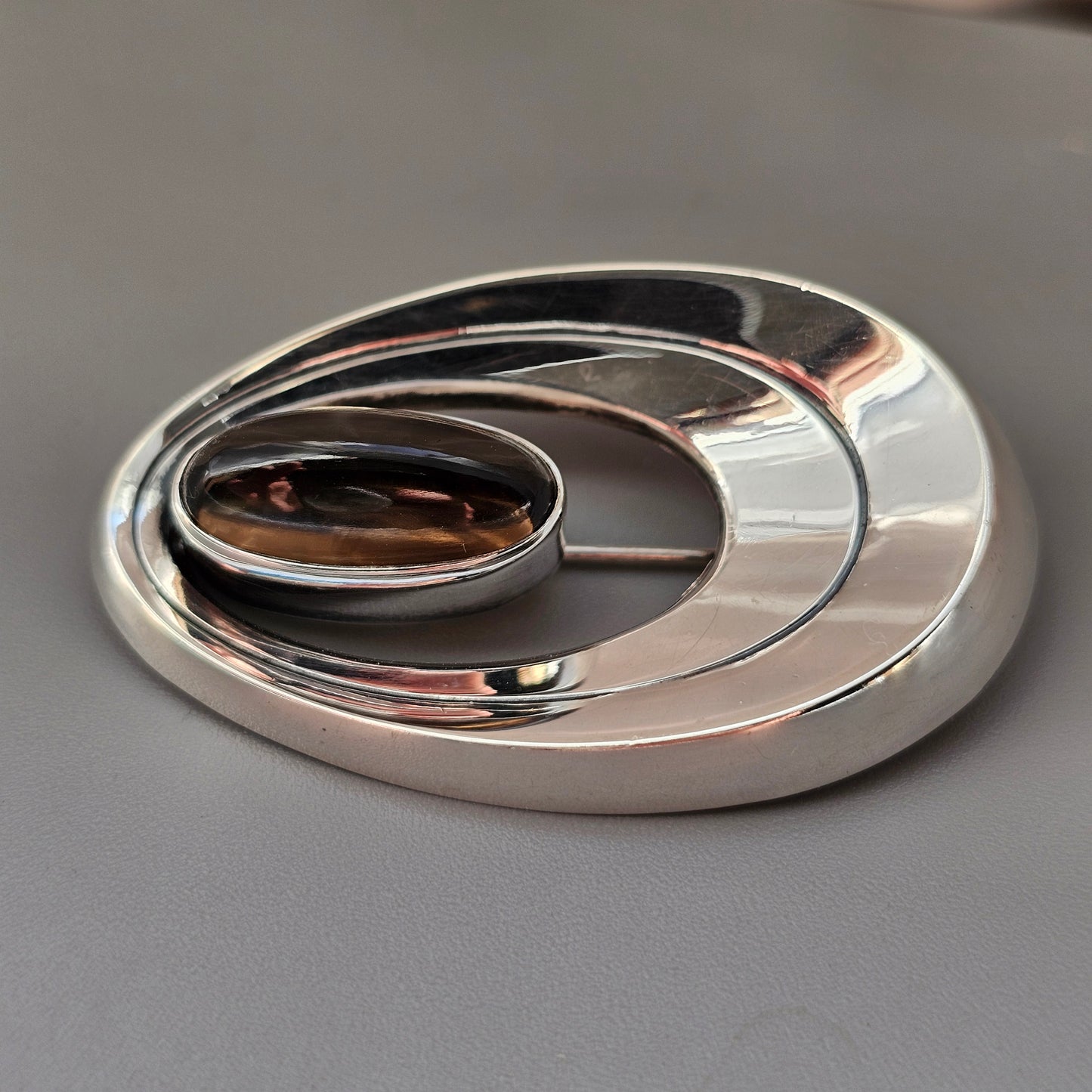 Vintage 1960s Finnish Modernist Silver Brooch with Smoky Quartz by Erik Granit & Co 1964