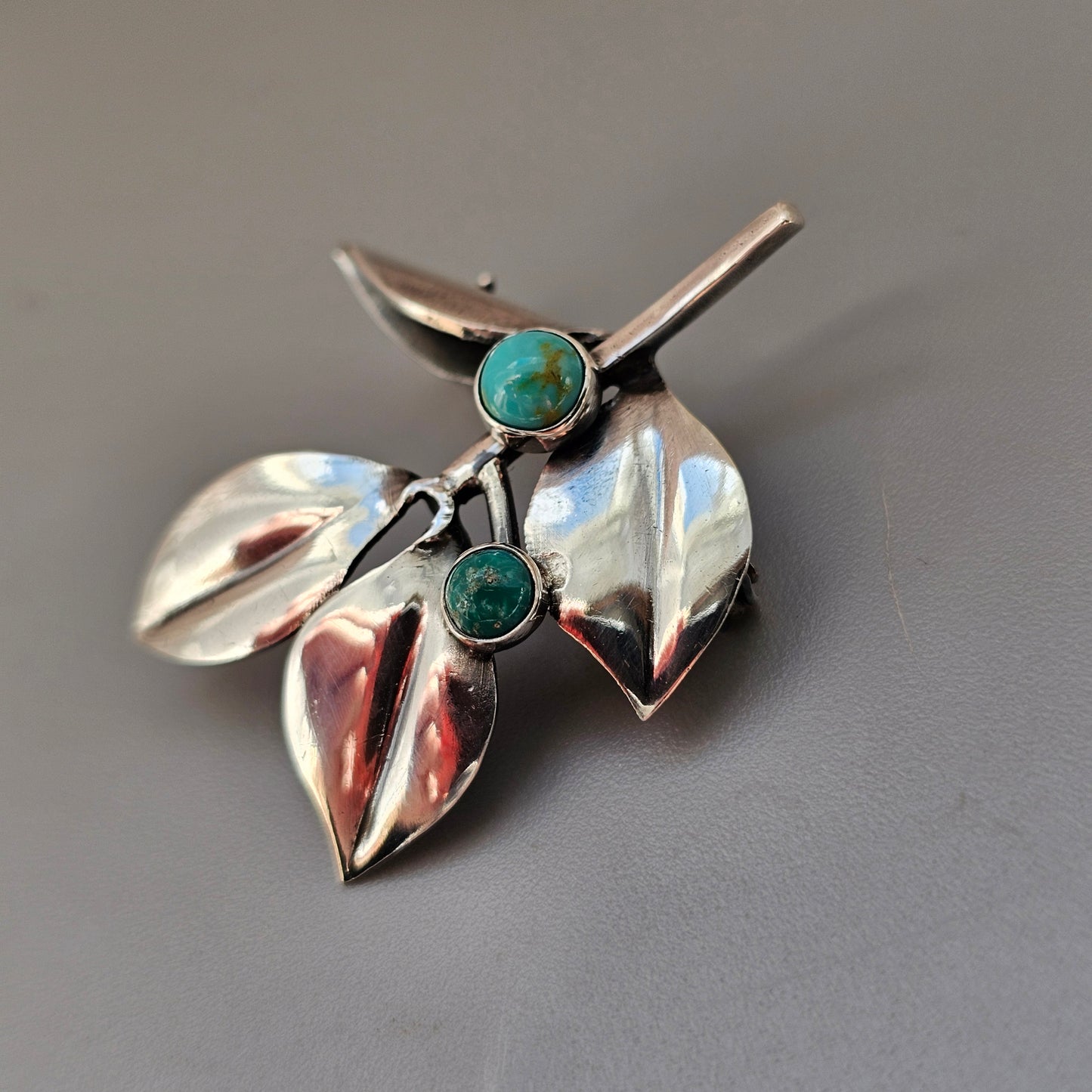 Small Vintage 1950s Gertrud Engel Anton Michelsen Swedish Silver Turquoise Brooch