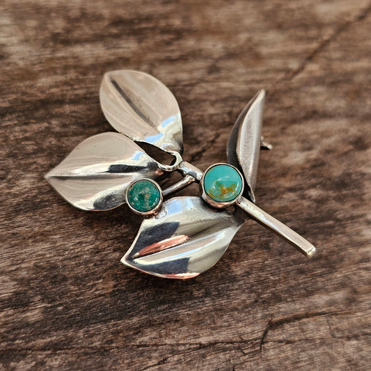Small Vintage 1950s Gertrud Engel Anton Michelsen Swedish Silver Turquoise Brooch