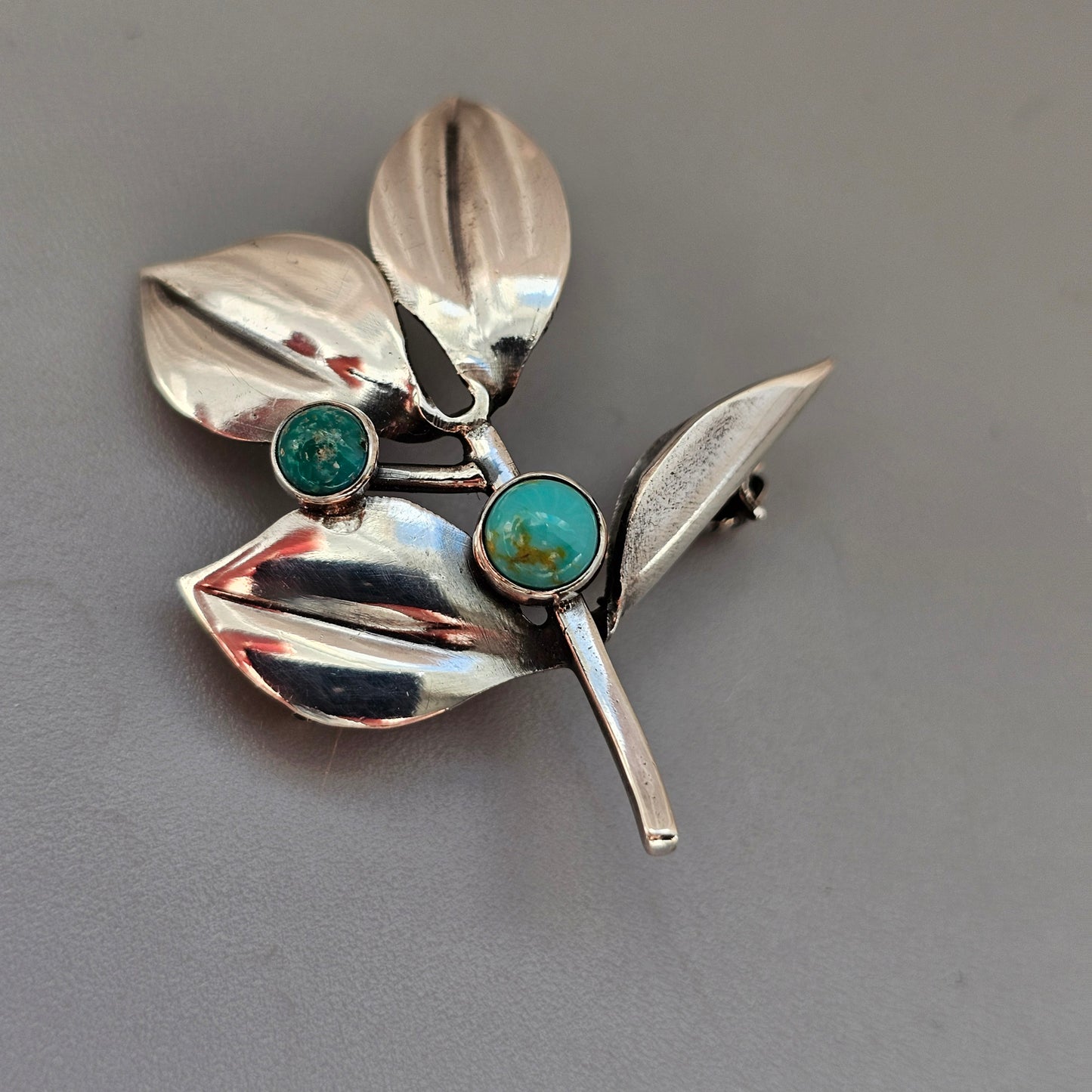Small Vintage 1950s Gertrud Engel Anton Michelsen Swedish Silver Turquoise Brooch