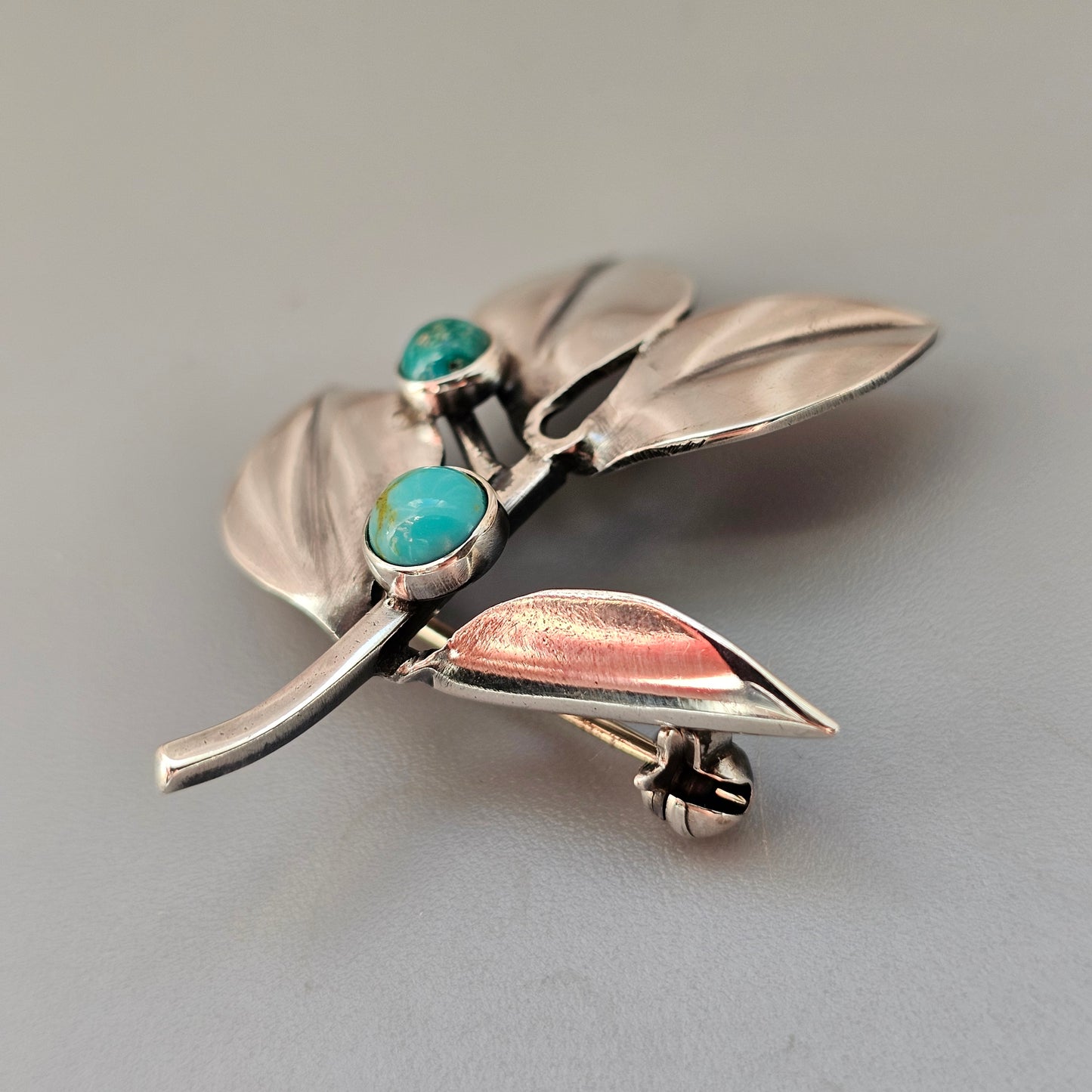 Small Vintage 1950s Gertrud Engel Anton Michelsen Swedish Silver Turquoise Brooch