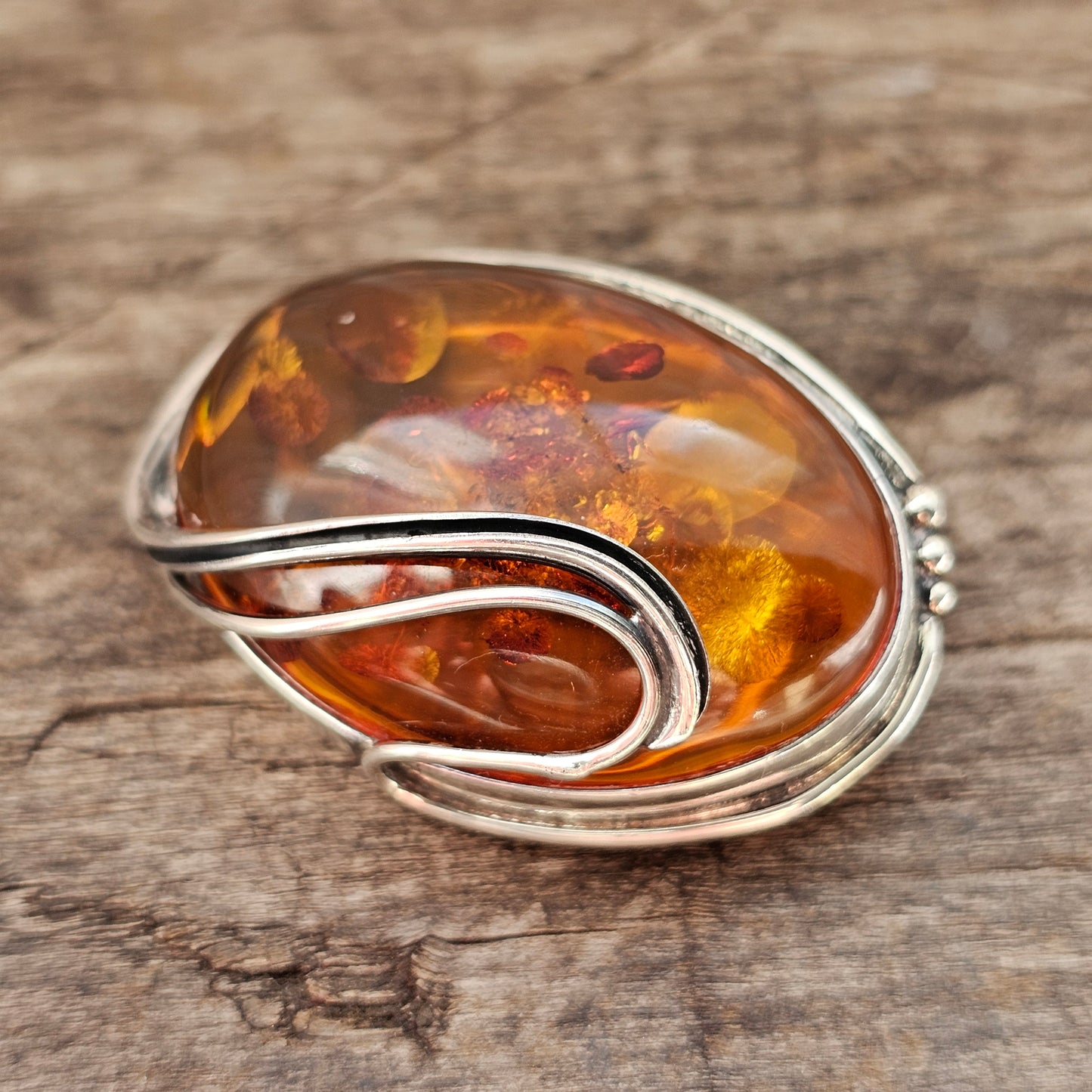 Vintage 1990s Sterling Silver & Baltic Amber Brooch 1994