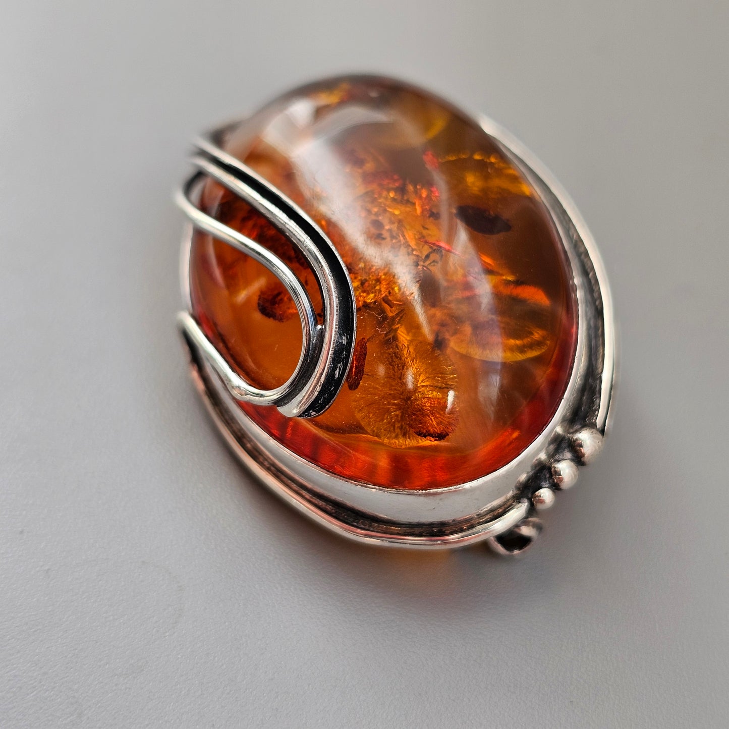 Vintage 1990s Sterling Silver & Baltic Amber Brooch 1994