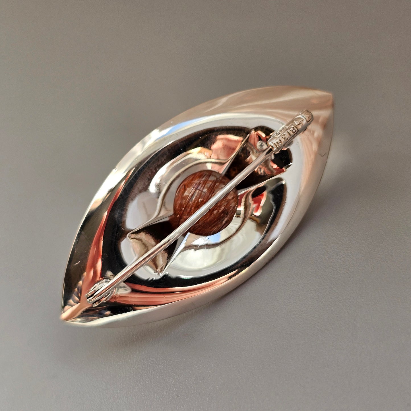 1960s Finnish Modernist Silver & Rutilated Quartz Brooch by Elis Kauppi & Kupittaan Kulta 1961