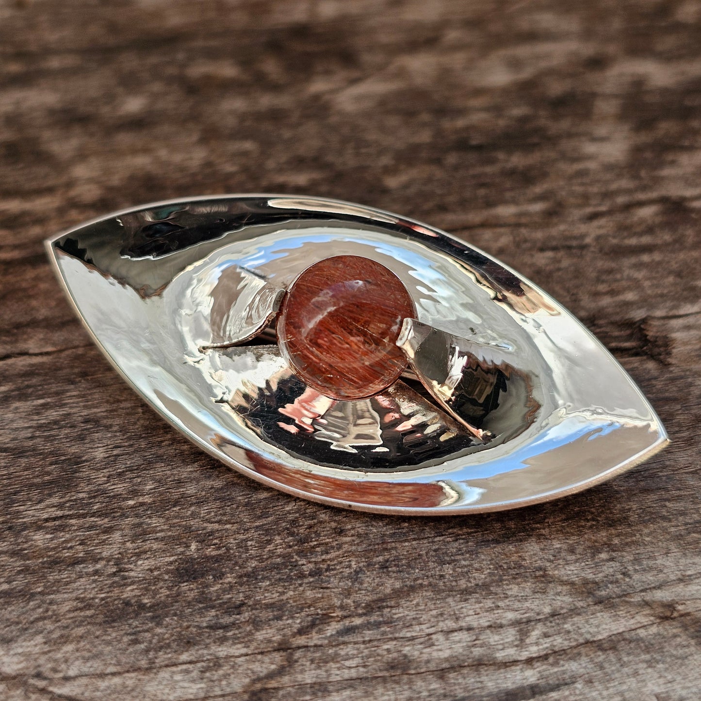 1960s Finnish Modernist Silver & Rutilated Quartz Brooch by Elis Kauppi & Kupittaan Kulta 1961