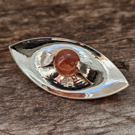 1960s Finnish Modernist Silver & Rutilated Quartz Brooch by Elis Kauppi & Kupittaan Kulta 1961