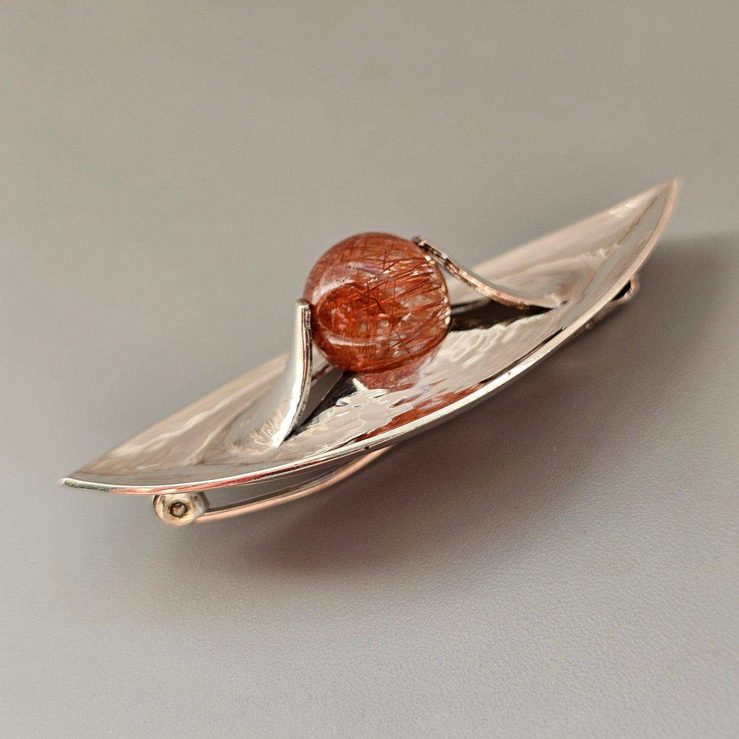1960s Finnish Modernist Silver & Rutilated Quartz Brooch by Elis Kauppi & Kupittaan Kulta 1961