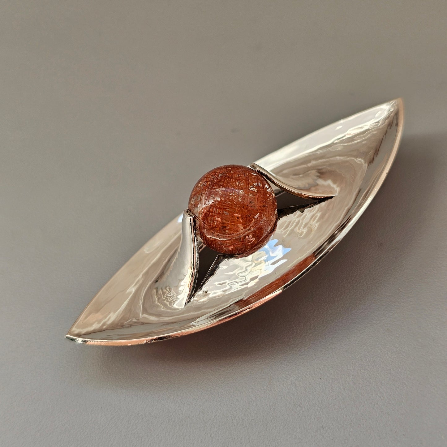1960s Finnish Modernist Silver & Rutilated Quartz Brooch by Elis Kauppi & Kupittaan Kulta 1961