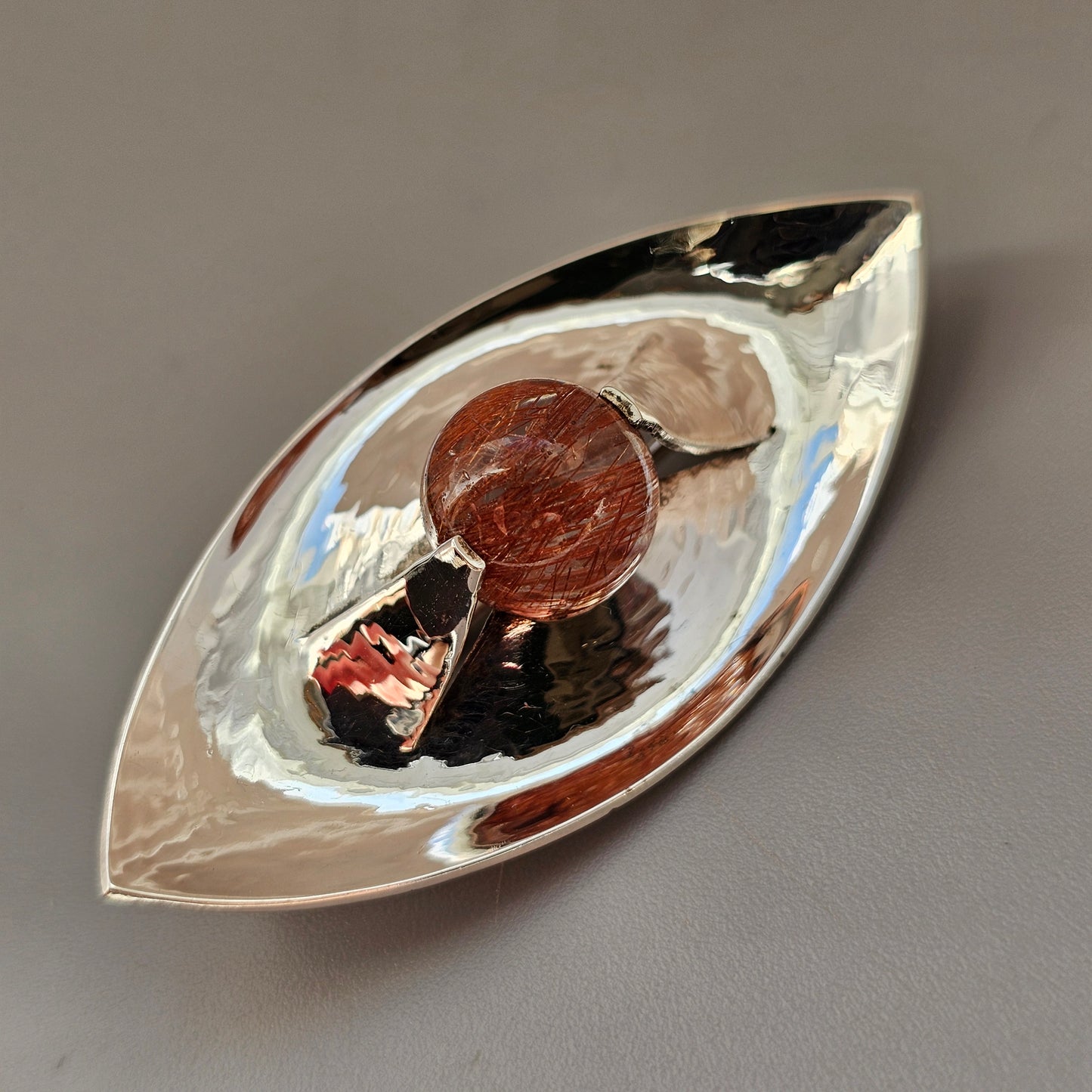 1960s Finnish Modernist Silver & Rutilated Quartz Brooch by Elis Kauppi & Kupittaan Kulta 1961