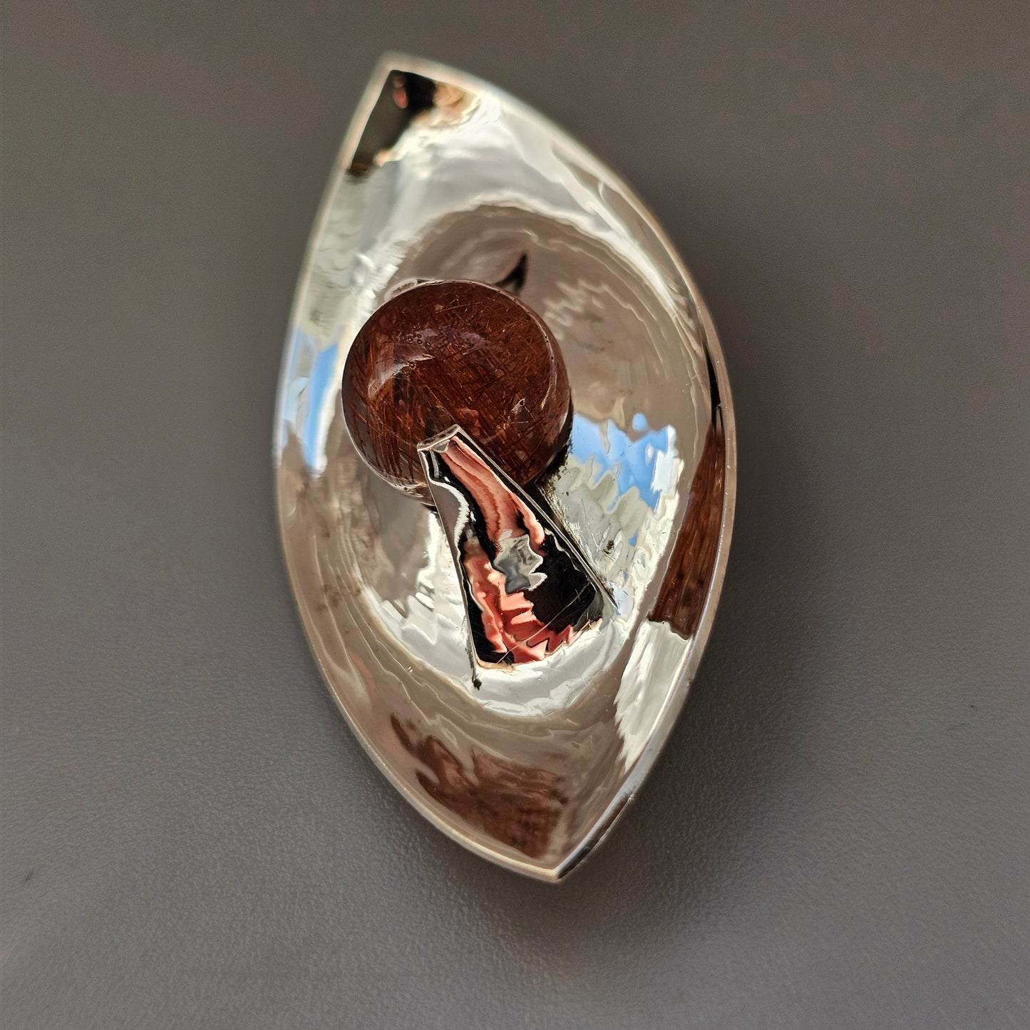 1960s Finnish Modernist Silver & Rutilated Quartz Brooch by Elis Kauppi & Kupittaan Kulta 1961
