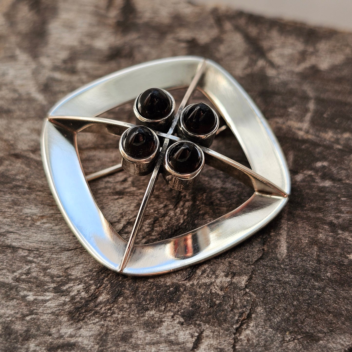 1960s Vintage Modernist Finnish Silver & Smoky Quartz Brooch by Kultaseppa Salovaara 1964