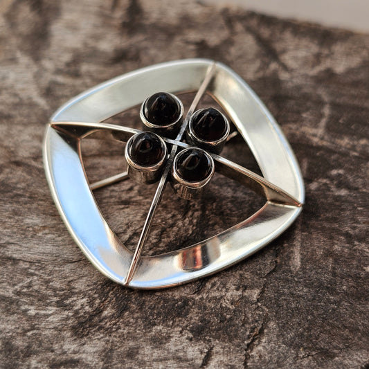 1960s Vintage Modernist Finnish Silver & Smoky Quartz Brooch by Kultaseppa Salovaara 1964