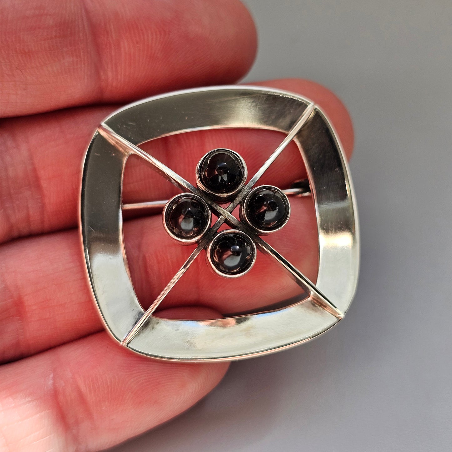 1960s Vintage Modernist Finnish Silver & Smoky Quartz Brooch by Kultaseppa Salovaara 1964