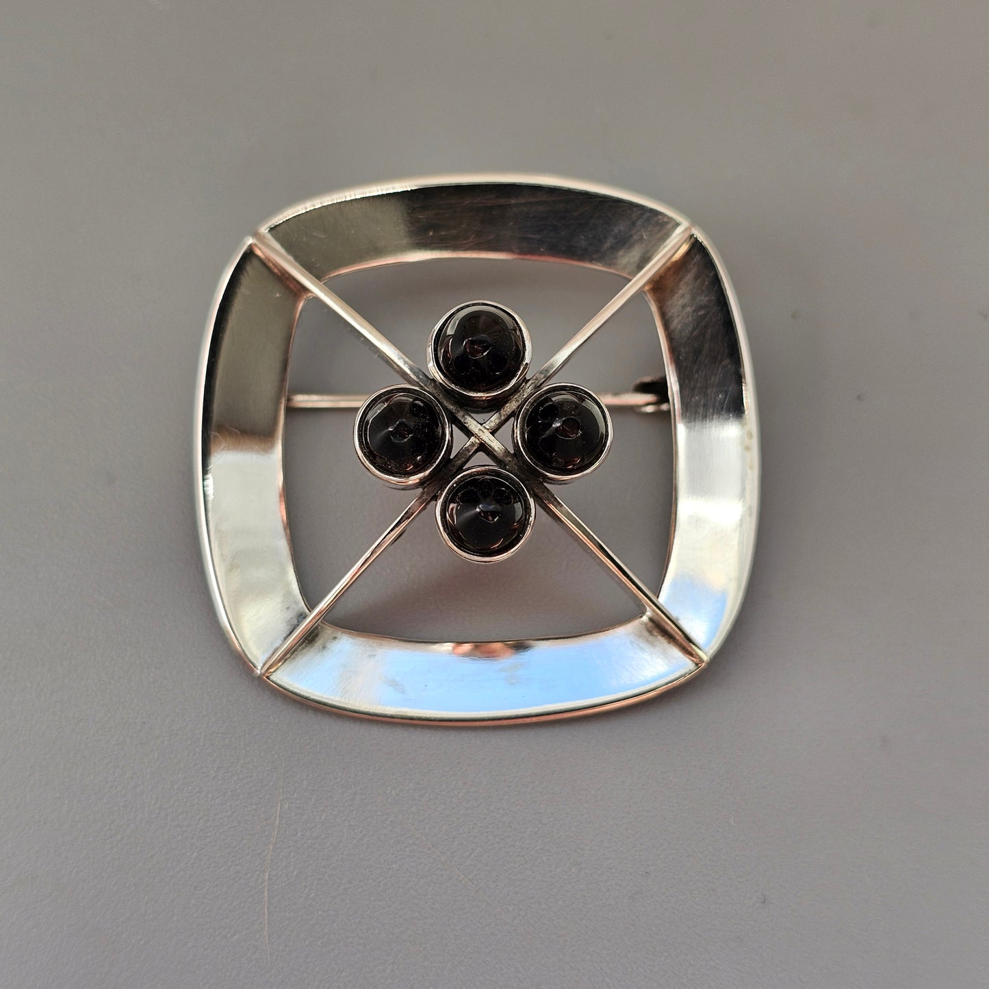 1960s Vintage Modernist Finnish Silver & Smoky Quartz Brooch by Kultaseppa Salovaara 1964