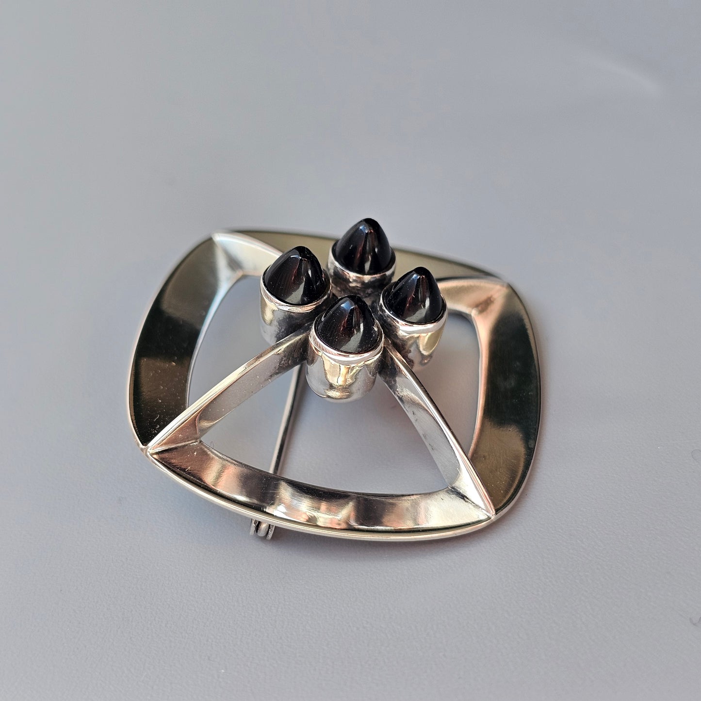 1960s Vintage Modernist Finnish Silver & Smoky Quartz Brooch by Kultaseppa Salovaara 1964