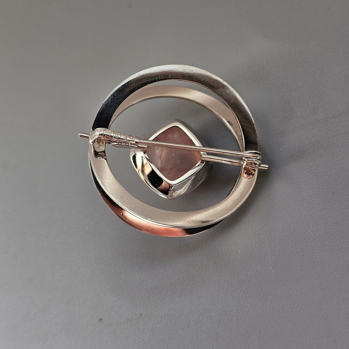 1960s Finnish Modernist Silver & Rose Quartz Brooch by Elis Kauppi & Kupittaan Kulta 1961