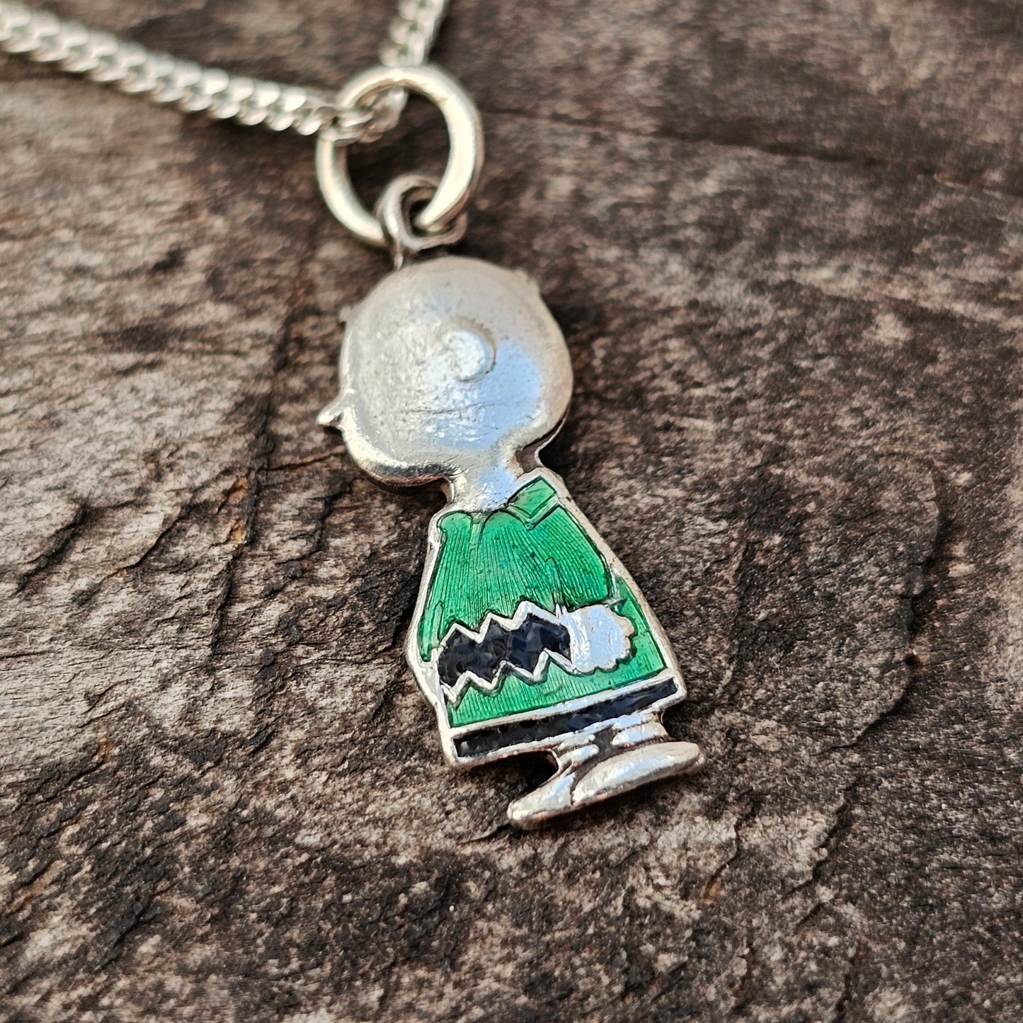 Vintage Sterling Silver Enamel Charlie Brown Necklace Pendant