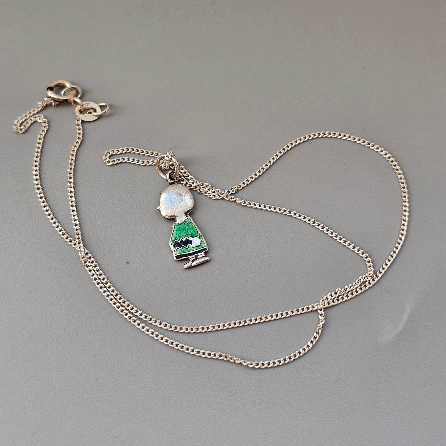 Vintage Sterling Silver Enamel Charlie Brown Necklace Pendant