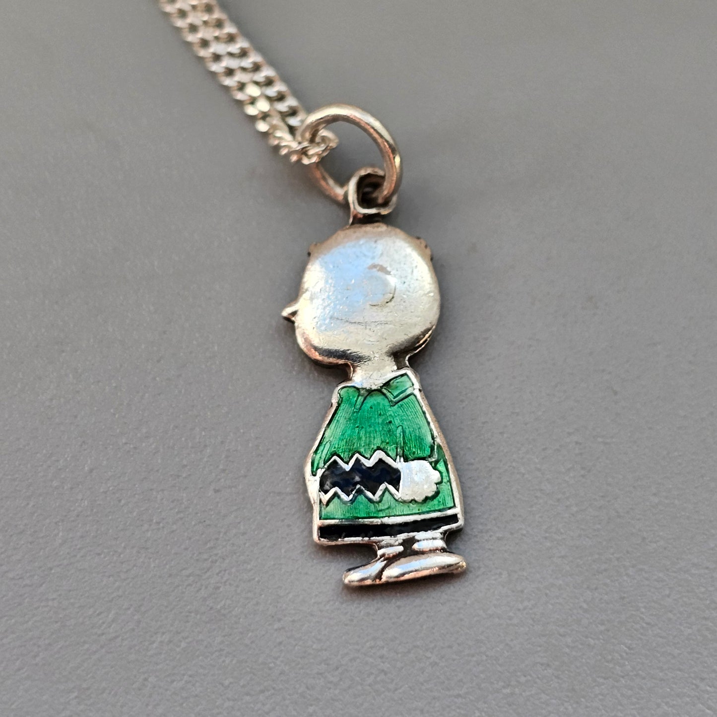 Vintage Sterling Silver Enamel Charlie Brown Necklace Pendant