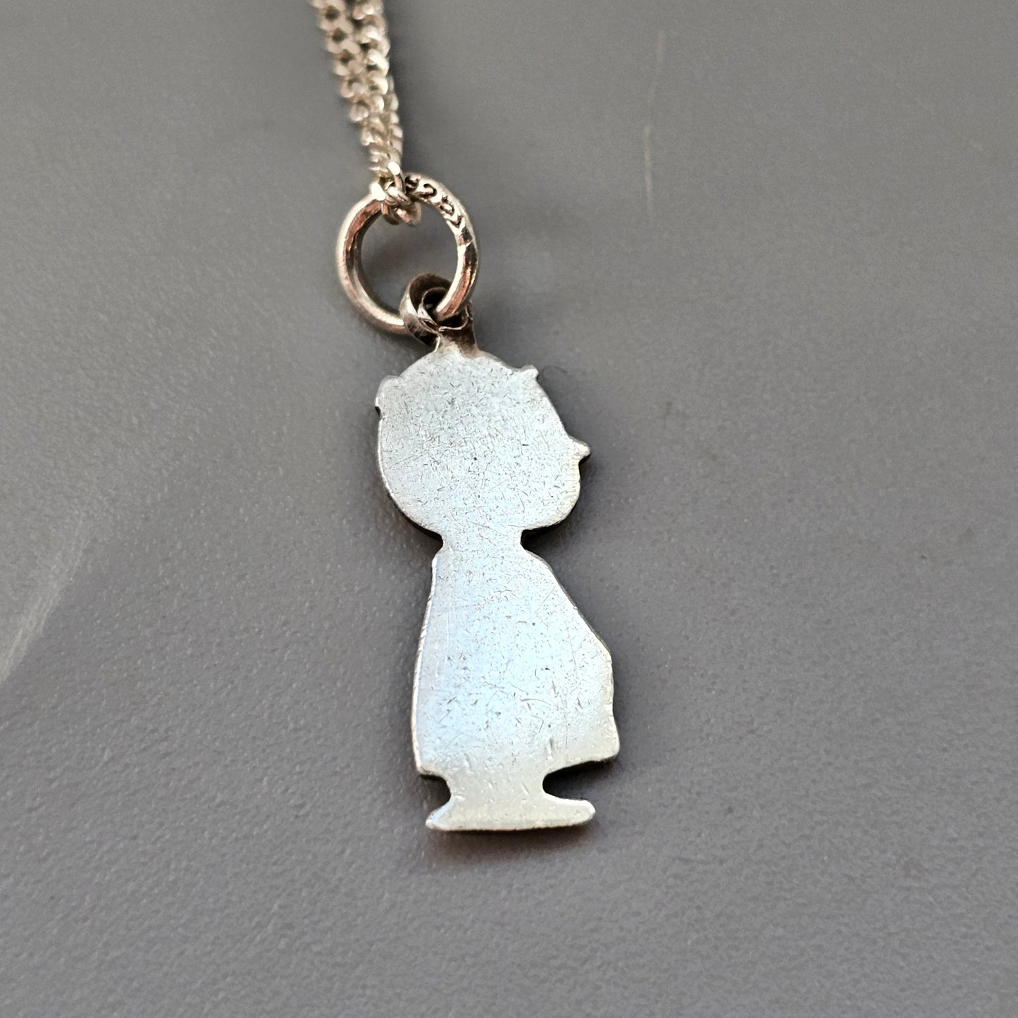 Vintage Sterling Silver Enamel Charlie Brown Necklace Pendant