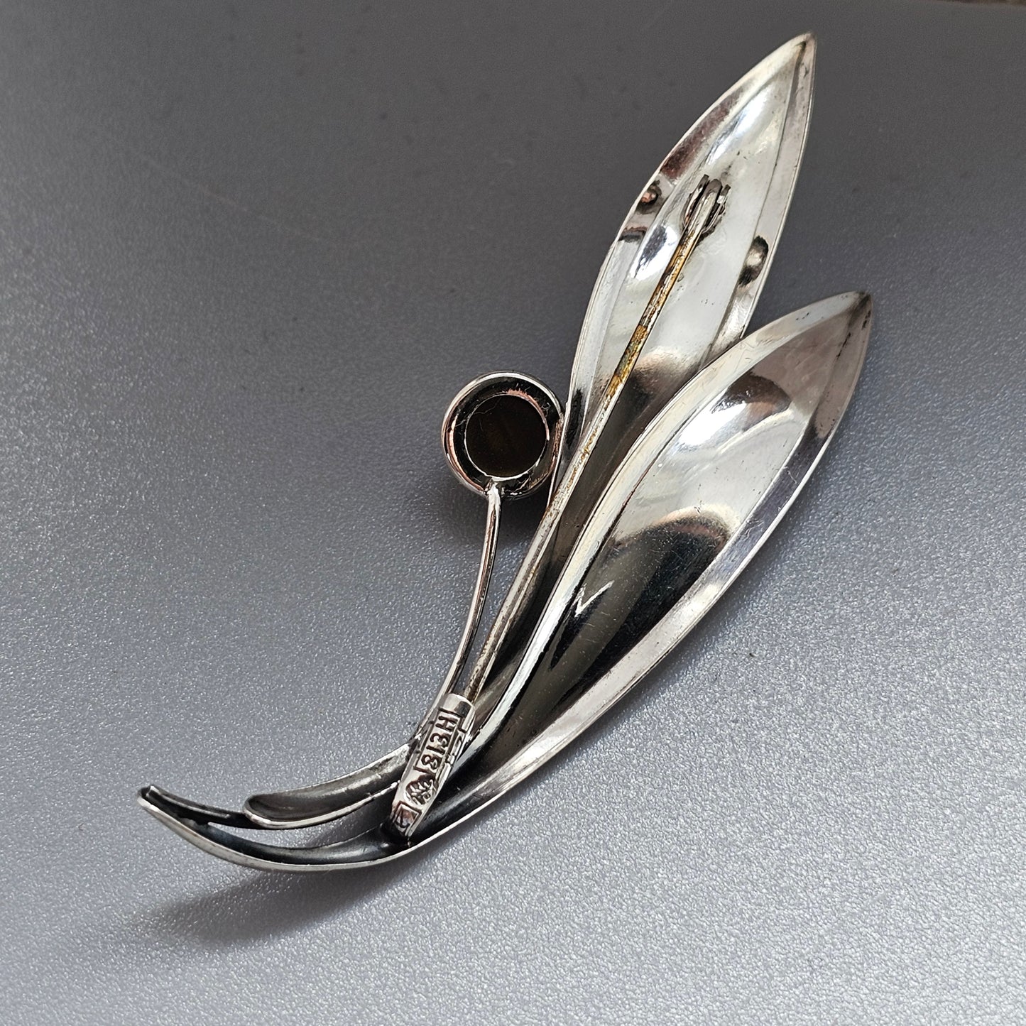 Vintage 60s Modernist Silver Tigers Eye Flower Brooch Elis Kauppi Kupittaan Kulta 1962