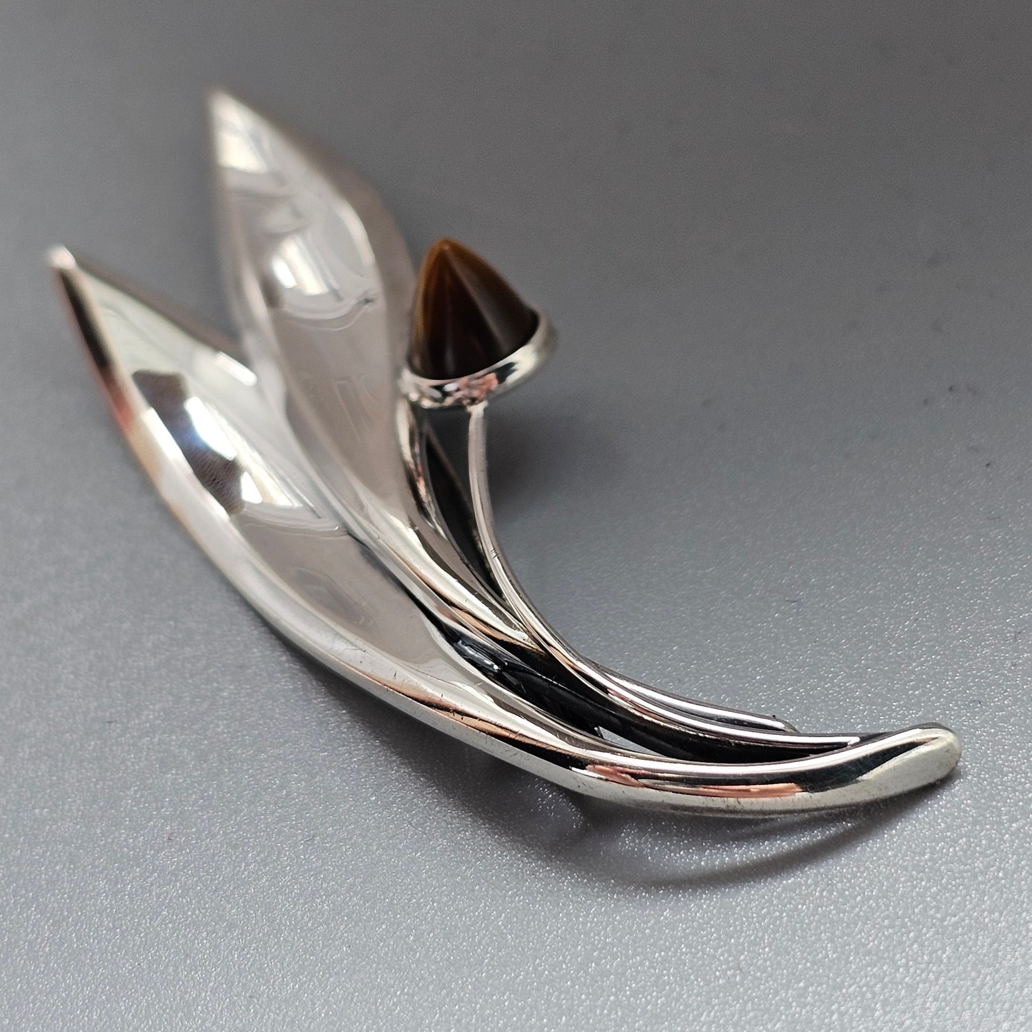 Vintage 60s Modernist Silver Tigers Eye Flower Brooch Elis Kauppi Kupittaan Kulta 1962