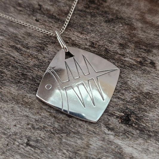 Vintage 1960s Kupittaan Kulta Silver Modernist Fish Necklace Pendant 1960