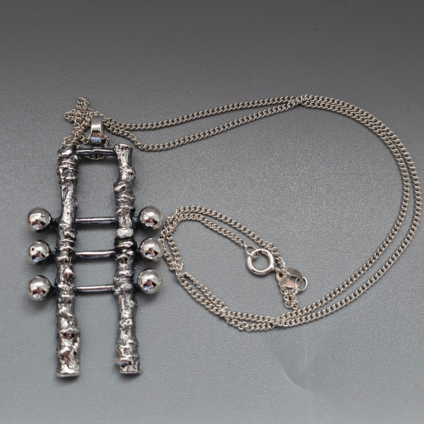 Vintage 1960s 1970s Finnish Silver Brutalist Necklace Pendant by Martti Viikinniemi