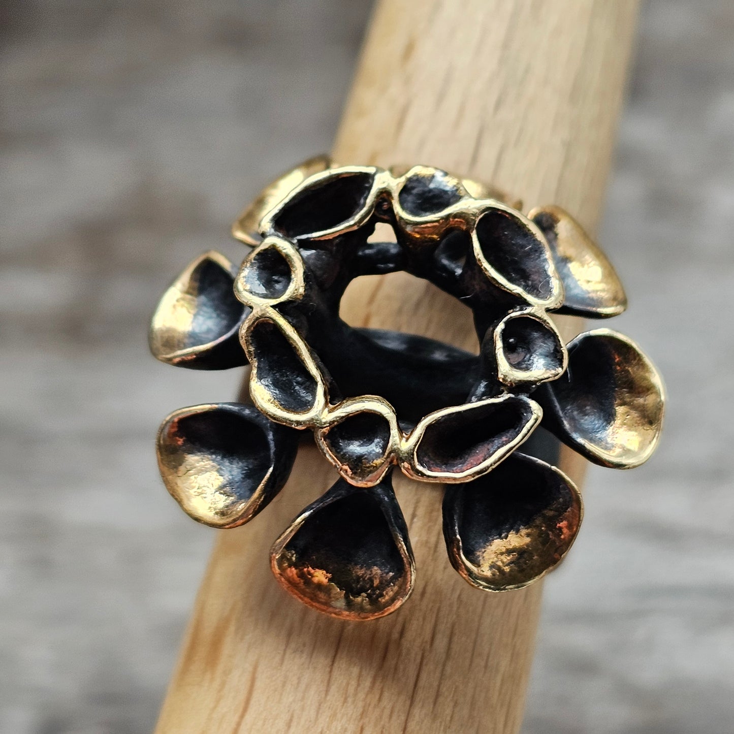 Vintage Hannu Ikonen Reindeer Moss Bronze Ring for Valo-Koru