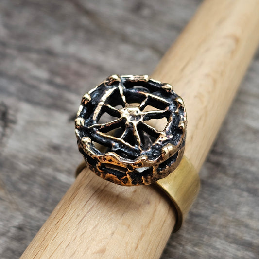 Vintage Pentti Sarpaneva Pitsi Bronze Ring Finnish Modernist Brutalist Lace Design