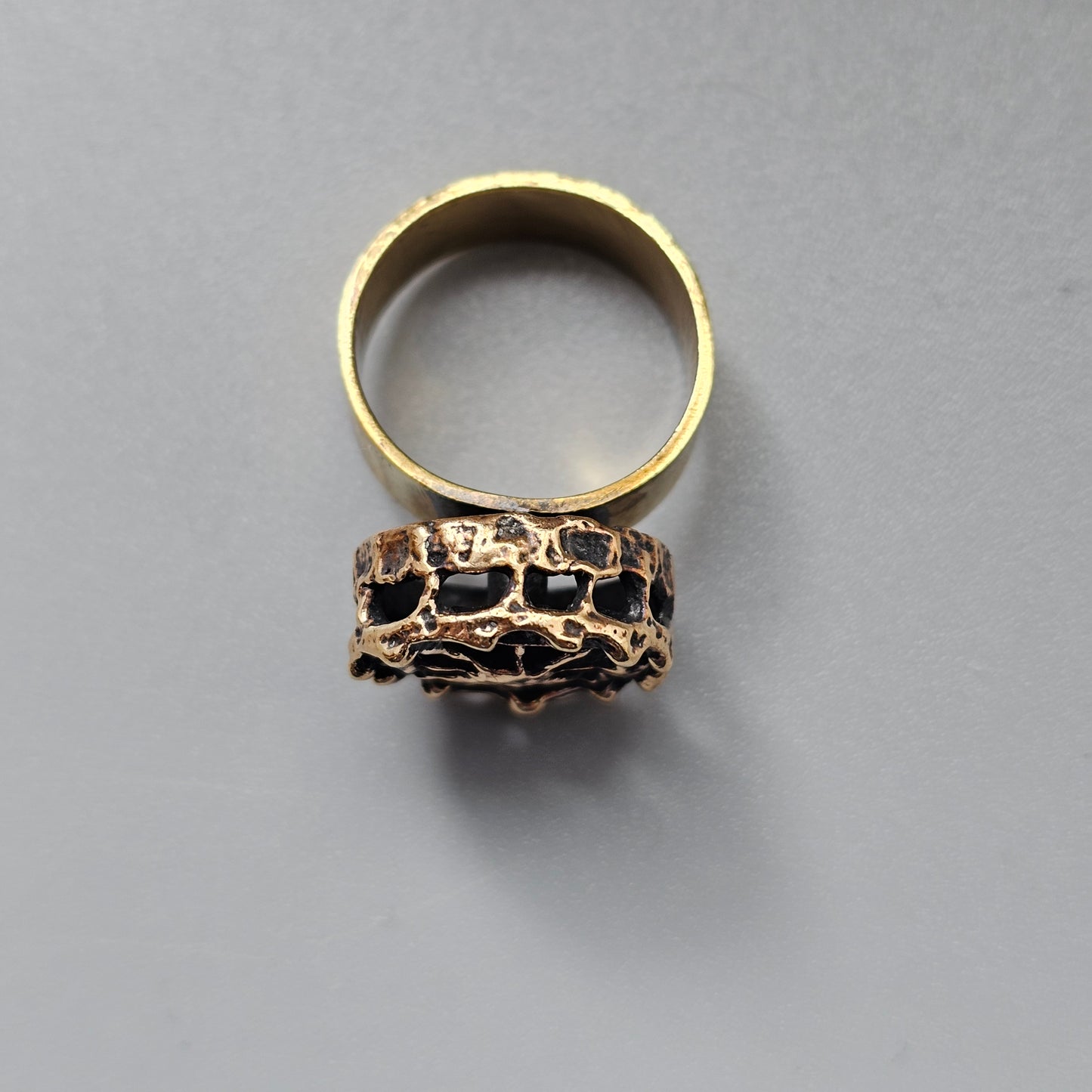 Vintage Pentti Sarpaneva Pitsi Bronze Ring Finnish Modernist Brutalist Lace Design